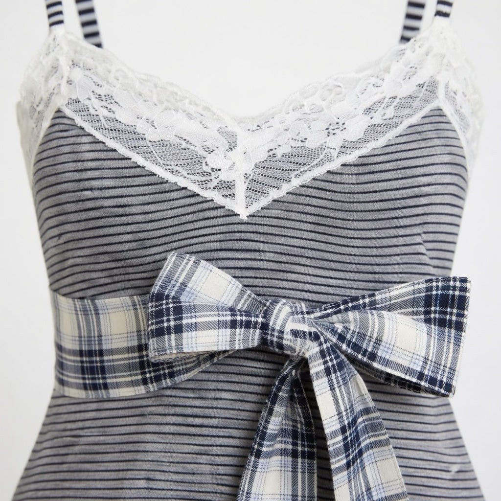 Plaid Bow Babydoll Top