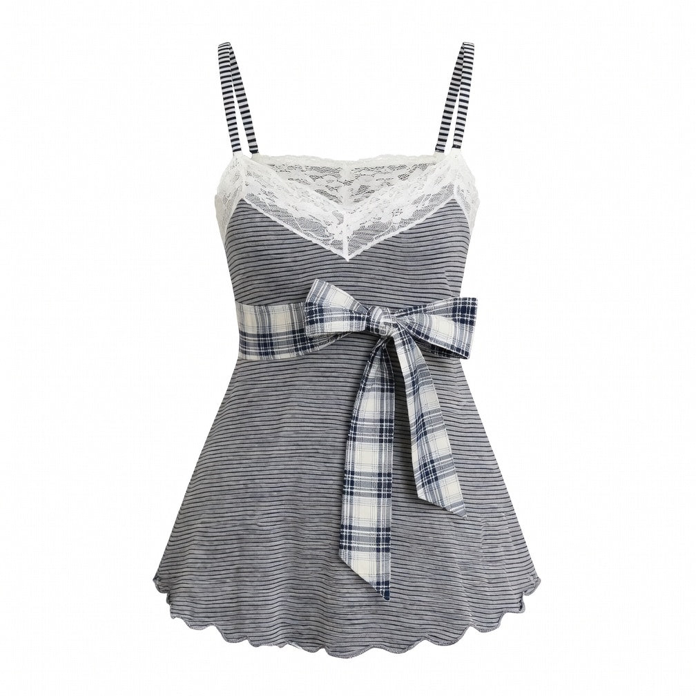 Plaid Bow Babydoll Top